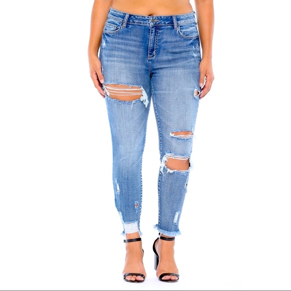 Cello Plus Jeans Mid Rise Distress Crop Skinny - Picture 10 of 14